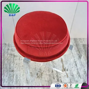 Portable Acrylic Red Cushion Kids Stool Reading Room Plexiglass Legs Stool Round Ottomans For Home thumbnail-2