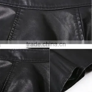 New Design Top Fashion Elegant Mini Short Sexy Black Leather Skirt thumbnail-6
