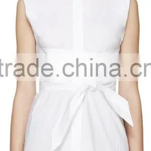 2016 Lady Fashionable Cheap White Belted Sleeveless Blouse thumbnail-1