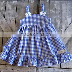 2017 New Style Baby Clothes Cheap Wholesale Red and Blue Children's Boutique Summer Baby Girl's Plaid Dress thumbnail-4