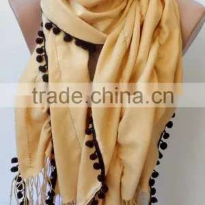 Jasmine Ruffle Pashmina Scarfs Ruffle Pashmina Scarves Pompom Scarf Frilly Women Scarf Wedding Scarf Jasmine Scarfs Fashion Acce thumbnail-6