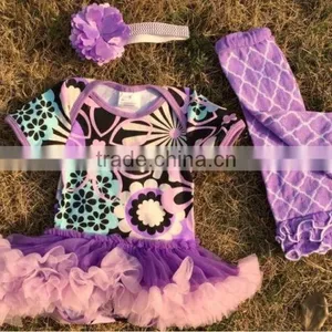 2015 New Purple Flower Baby Romper Tutu Romper Dress With Matching Headband and Leg Warmer thumbnail-1