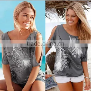Europe and the United States the New Feather Printed Off-the-shoulder Round Collar Big Yards thumbnail-1