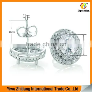 Double Row Diamond Oval Zircon Platinum Plating Earrings thumbnail-3
