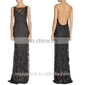 Ladies Long Night Dress Sexy Black Gown Sexy Open Back Dresses Embellished Tulle Evening Gown thumbnail-1