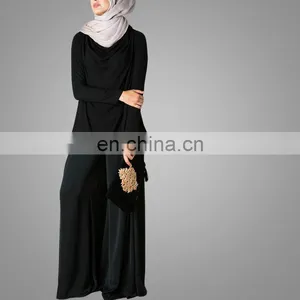 Hot Sale Muslim Women Wide Leg Side Split Chiffon Pants Ladies High Waist Back Zipper Black Trousers Islamic Palazzo Pants thumbnail-2