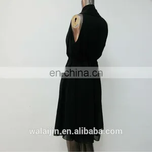 Pleated Ladies Sleeveless Black Chiffon Open Breast Dress thumbnail-3