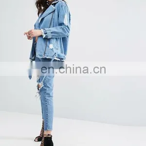 Fashionable Womens Baseball Coat Trendy Denim Motorcycle Jacket thumbnail-1