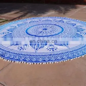 72" Indian Mandala Turkish Ombre Hippie Round Roundie Tapestries Hippy Boho Gypsy Round Beach Throw Yoga Mat Tassel thumbnail-1