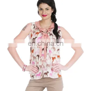 2015 Fashion Multicolored Horse Print Top With Tie-up Autumn Stylish Horse Print Women Loose Knit Top thumbnail-4