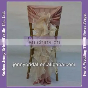C303A Jenny Bridal Pink Blush Organza Chair Cover Ruffle Chair Sash thumbnail-6