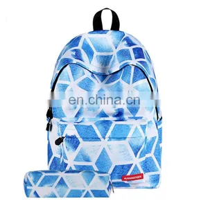Diamond Lattice Pattern Print Travel Backpack School Shoulders Bag With Pen Bag for Girls Bag thumbnail-1