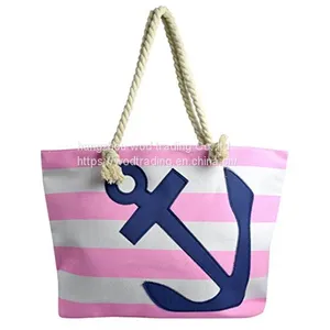 Nautical Anchor Print Bold Stripe Summer Purse Beach Bag Totes thumbnail-1