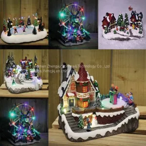 European-style Christmas Decoration Fiber LED Rotating Octave Music House Resin Handicraft Decoration House Resin Crafts Decoration thumbnail-4
