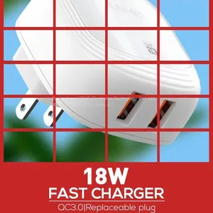 18W FAST CHARGER TWO QC3.0 USB REPLACEABLE PLUG: UK/EU/US thumbnail-3