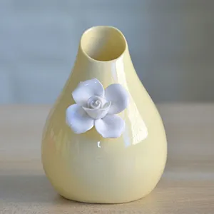 Ins Nordic Hand Made Simple Yellow Small Ceramic Flower Vase For Living Room Decor thumbnail-4