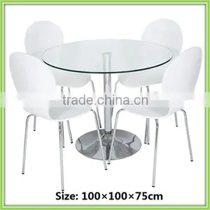 Tempered Glass Metal Frame Round Cheap 4 Seater Dining Set thumbnail-1