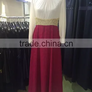 2015 Turkish Fashion Printed Chiffon Dress With Diomands and Golden Fishnet on the Neck Cuff and Waist thumbnail-1