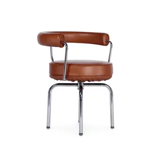 LC7 Chair Le Corbusier 1928 Replica, Modern 360° Swivel Leather Dining Chair With Chrome Metal Base for Home Hotel Cafe thumbnail-3