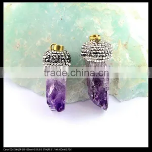 LFD-0087P ~ Wholesale Natural Amethyst Druzy Drusy Pendant Pave Crystal Rhinestone Cap Charm Pendants Necklace Jewelry Finding thumbnail-1