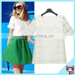 High Quality White Color Ladies Short Sleeve Blouse thumbnail-1