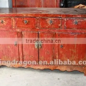 Chinese Antique Furniture Pine Wood Red Four Door Four Drawer Cabinet thumbnail-1