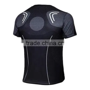 Polyester Spandex Short Sleeves Red Compression Shirt / Rash Guard With Iron Man Design thumbnail-2