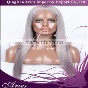 Fashion Straight Hair Center Part Bang Mixed Color Gray Synthetic Lace Front Wig thumbnail-3
