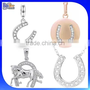 Elegant Paved CZ U Shape Pendant 925 Sterling Silver Horseshoe Charm Pendant thumbnail-1