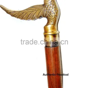 NAUTICAL DECOR ANTIQUE BRASS FINISHING BIRD HANDLE WALKING CANES-DECORATIVE WALKING CANES Wk1176 thumbnail-2
