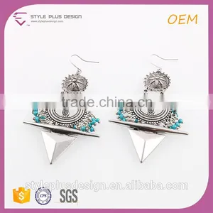 E75314402 Alloy Thick Silver Filigree Blue Beads Fancy Fashion Magnetic Earrings Designs New Model Earrings For Party Girls thumbnail-1