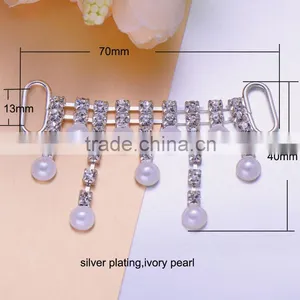 (M0924) 70mmx40mm,16mm Bar, Rhinestone Connector for Hair Jewelry,silver Plating thumbnail-1
