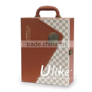 2014 Newly Hot Sell Fashion PU Leather Wine Gift Package With Handle Leather Wine Box Package Wine Box Package Design thumbnail-1