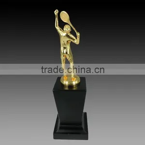 Golden Metal Man With Battledore Awards With Black K9 Crystal Base Factory Direct Customized Badminton Trophy thumbnail-2