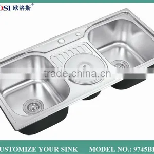 Best Grade 2015 Modern Style Stock Product Free Standing Stainless Steel Kitchen Sink 9745BL thumbnail-1