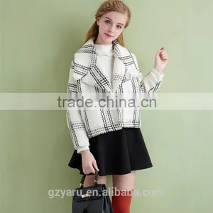 Latest Korean Fahsion Ladies Woolen New Checks Short Coat Winter Overcoat Jacket With Lapel Sweet Girls Teenagers Clothes thumbnail-1