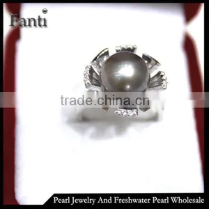 Freshwater Round Pearl Price Natural Flower Pearl Ring Real 925 Silver Ring thumbnail-1