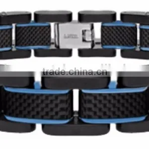 Fashion Men's Stainless Steel & Carbon Fiber Polished Bracelet Wholesale thumbnail-4