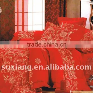 Polyester Peach Printed Bedding Sets Red Bed Sheet Duvert Cover 4pcs thumbnail-1