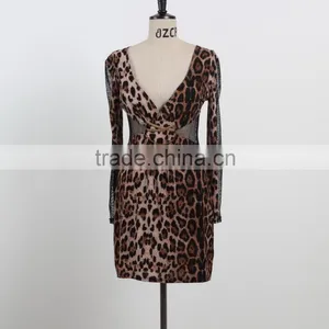 NEW ARRIVAL Sexy Leopard Bodycon Dress 2016 Deep V Neck Net Dress Custom Dress Supplier thumbnail-1
