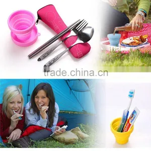 Silicone BPA Free Folding Collapsible Cup With Lid Travel Camping Mug thumbnail-5