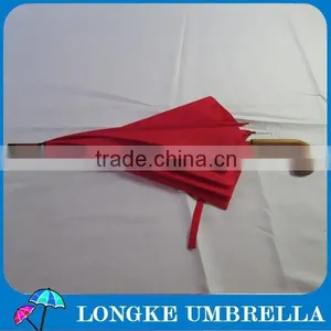 23" Plain Red Color Wooden Shaft Wooden Handle Umbrella ,pongee Fabric thumbnail-4