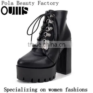 2016 Sexy Chunky Heel Lace-up Ankle Boots for Hot-selling Lace up Martin Half Boots PF4419 thumbnail-1