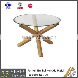 1.6m Round Glass Dining Table With Wooden Legs thumbnail-2