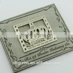 Promotional White Real Leather Label With Engraved Logo Metal Plate thumbnail-4