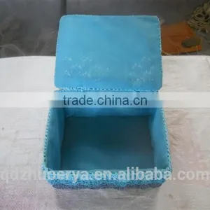 Lovely House Ware Storage Box Crochet Blue Box With Lid by Hands thumbnail-1