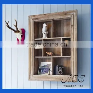 Rustic Solid Wood Display Shelf Antique Look Multi Section Shelf Unit thumbnail-1