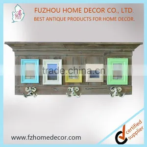 Antique Style Wooden 5 Opening Colorful Photo Frame With Metal Hooks thumbnail-1