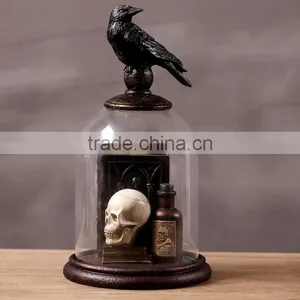 Halloween Skull and Crow Decoration With Glass Dome Creepy Gift thumbnail-3