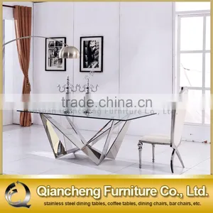Special Design Mirror Silver Stainless Steel Glass Dining Table thumbnail-1